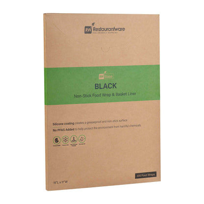 Chef 101 No PFAS Added Black Paper Food Wrap and Basket Liner - Greaseproof, Compostable - 15" x 11" - 2000 count box