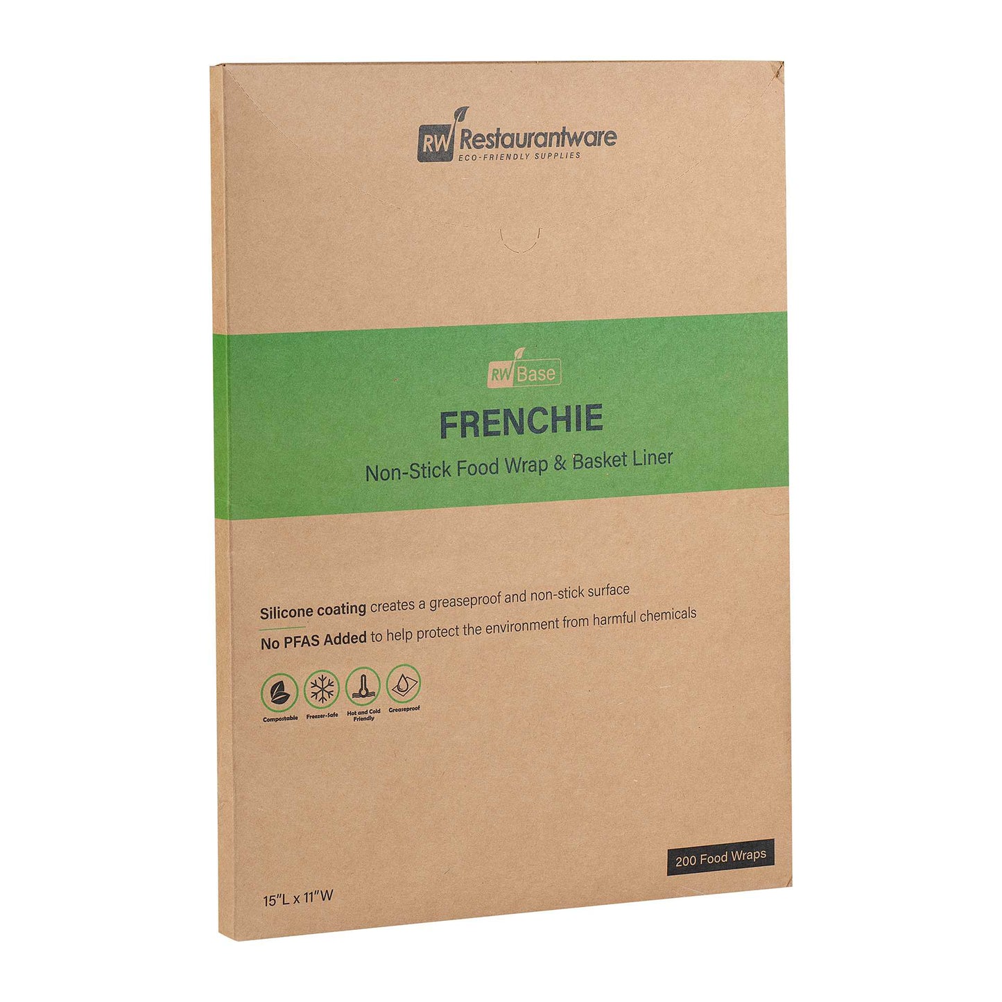 Chef 101 No PFAS Added Frenchie Paper Food Wrap and Basket Liner - Greaseproof, Compostable - 15" x 11" - 200 count box