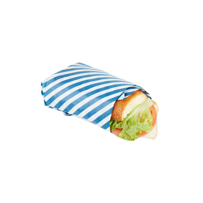 Chef 101 No PFAS Added Blue and White Stripe Paper Food Wrap and Basket Liner - Greaseproof - 15" x 11" - 200 count box