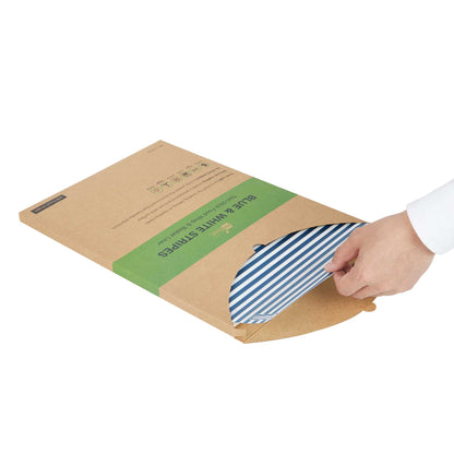 Chef 101 No PFAS Added Blue and White Stripe Paper Food Wrap and Basket Liner - Greaseproof - 15" x 11" - 2000 count box