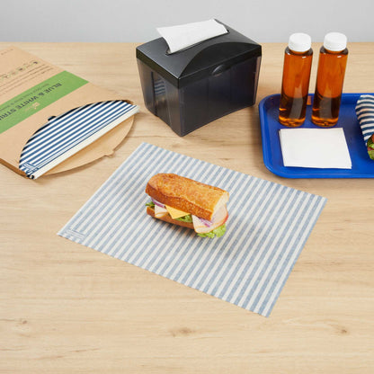 Chef 101 No PFAS Added Blue and White Stripe Paper Food Wrap and Basket Liner - Greaseproof - 15" x 11" - 2000 count box