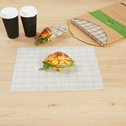 Chef 101 No PFAS Added Plaid Paper Food Wrap and Basket Liner - Greaseproof, Compostable - 15" x 11" - 2000 count box