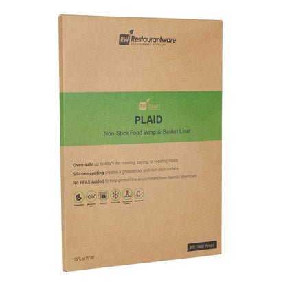 Chef 101 No PFAS Added Plaid Paper Food Wrap and Basket Liner - Greaseproof, Compostable - 15" x 11" - 2000 count box