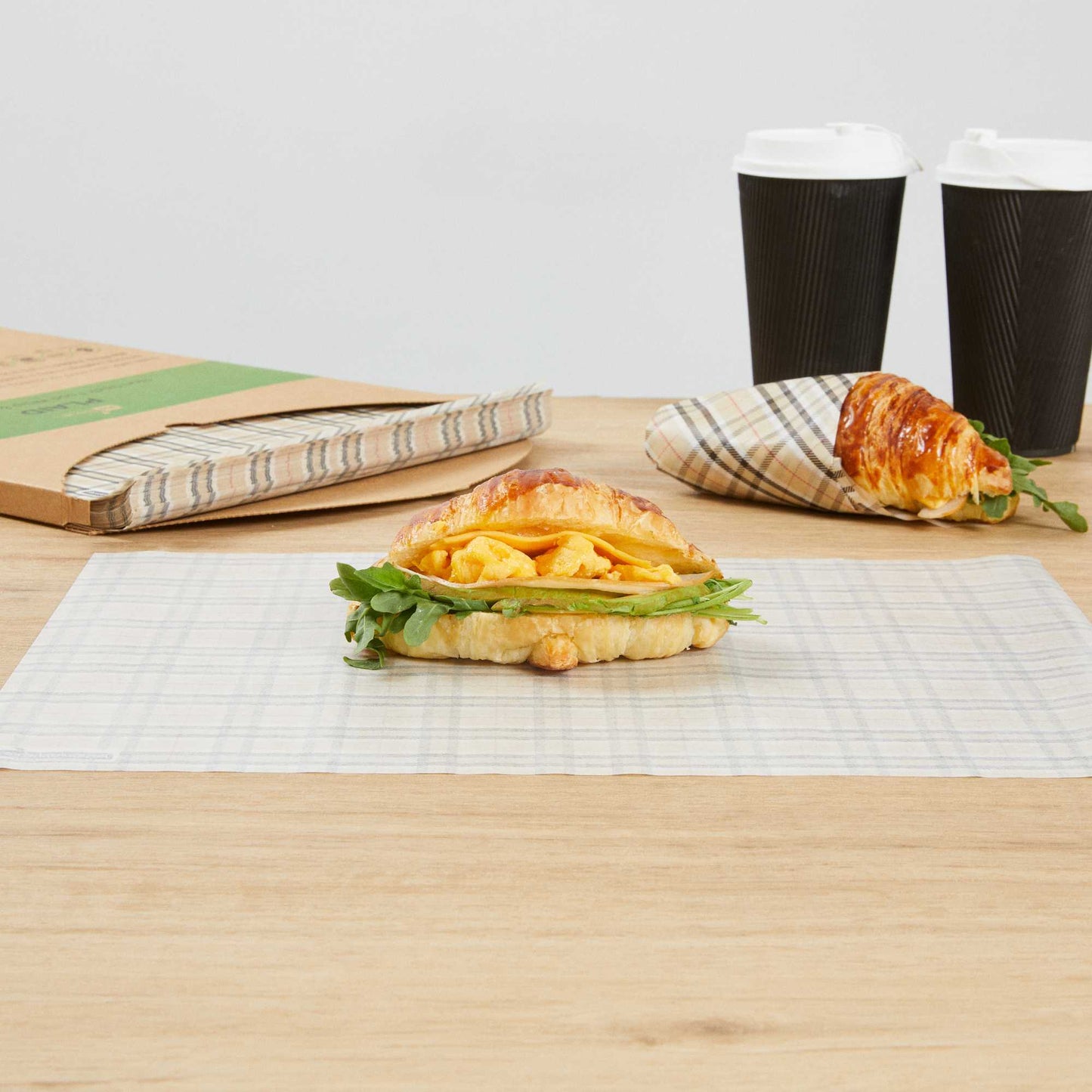 Chef 101 No PFAS Added Plaid Paper Food Wrap and Basket Liner - Greaseproof, Compostable - 15" x 11" - 2000 count box