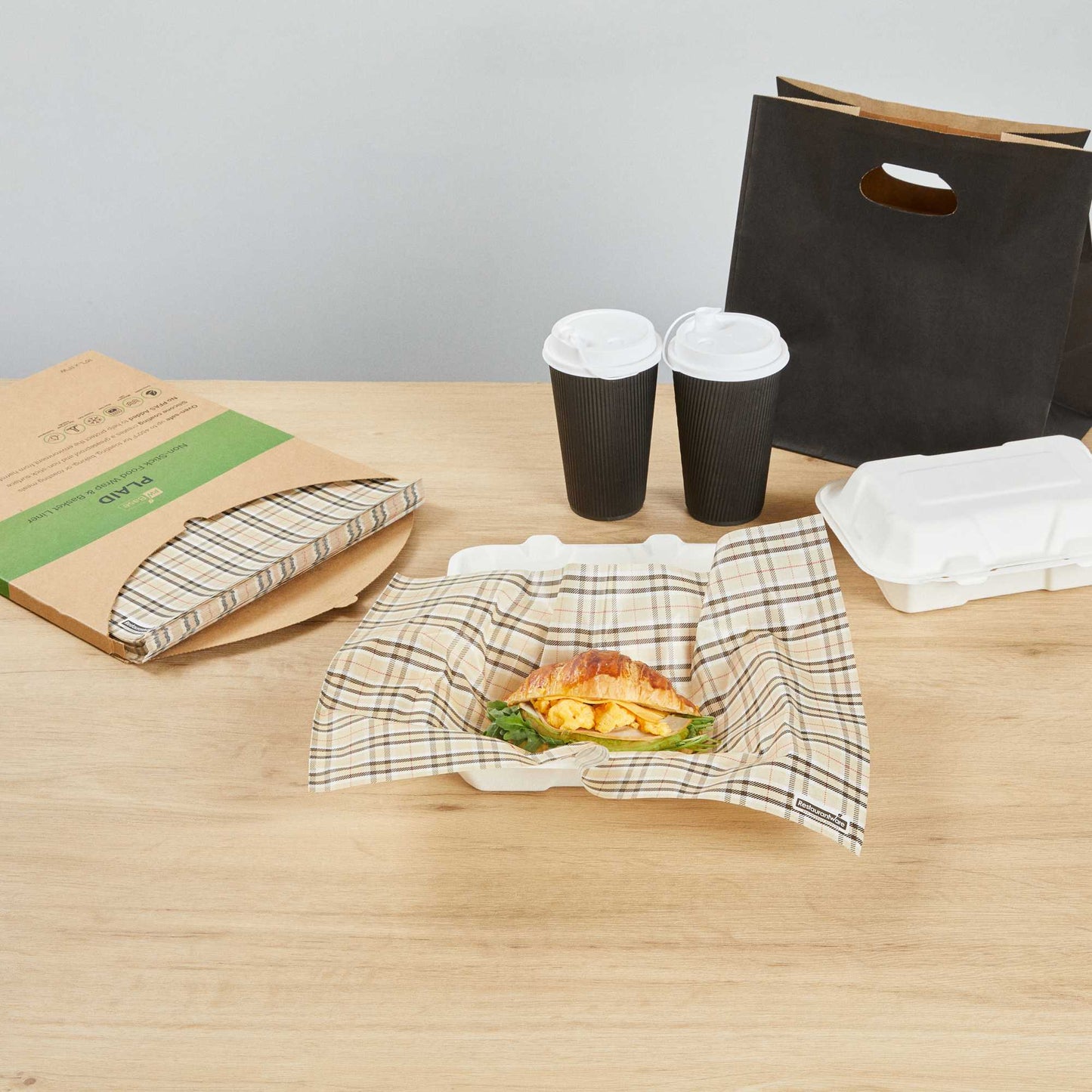 Chef 101 No PFAS Added Plaid Paper Food Wrap and Basket Liner - Greaseproof, Compostable - 15" x 11" - 2000 count box