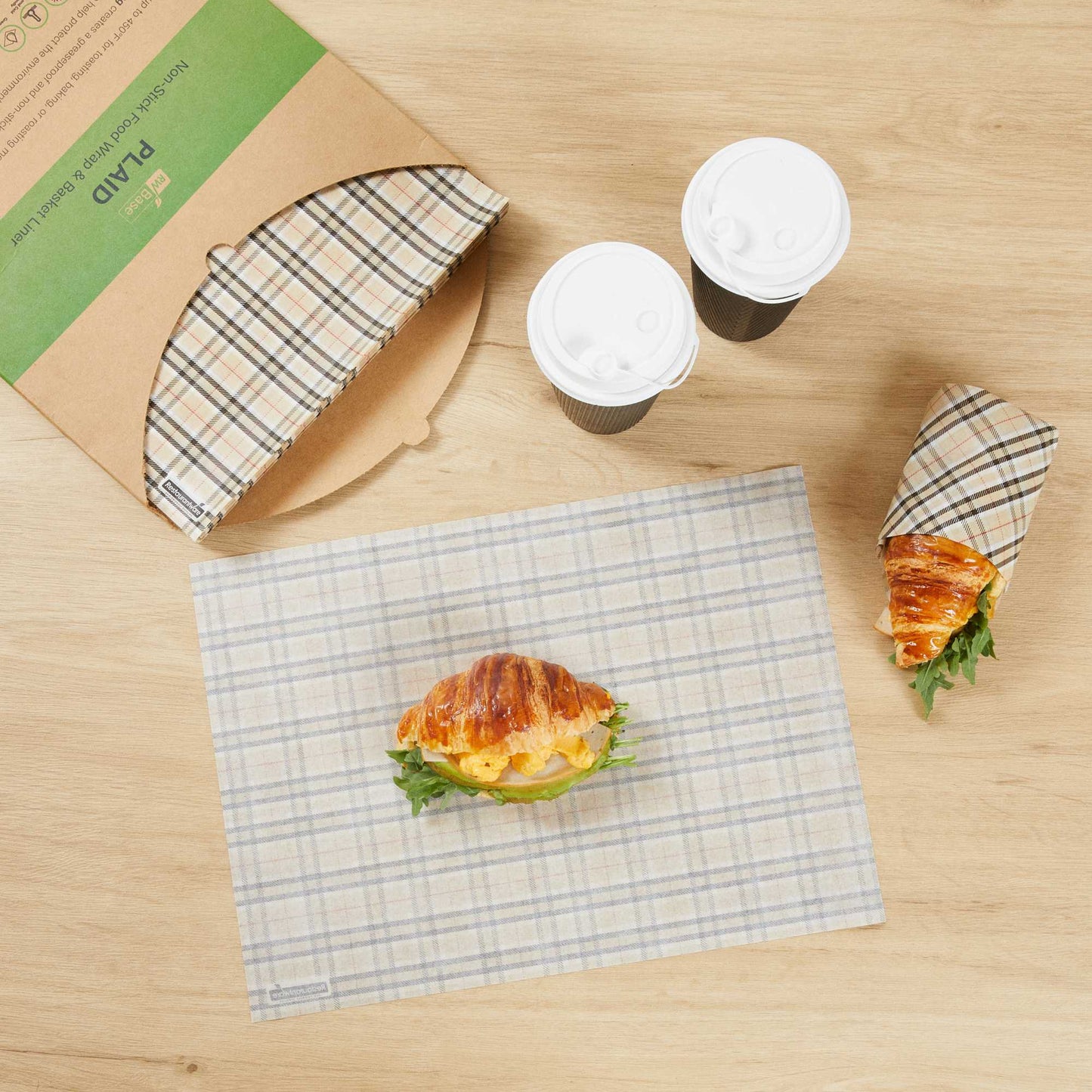 Chef 101 No PFAS Added Plaid Paper Food Wrap and Basket Liner - Greaseproof, Compostable - 15" x 11" - 2000 count box