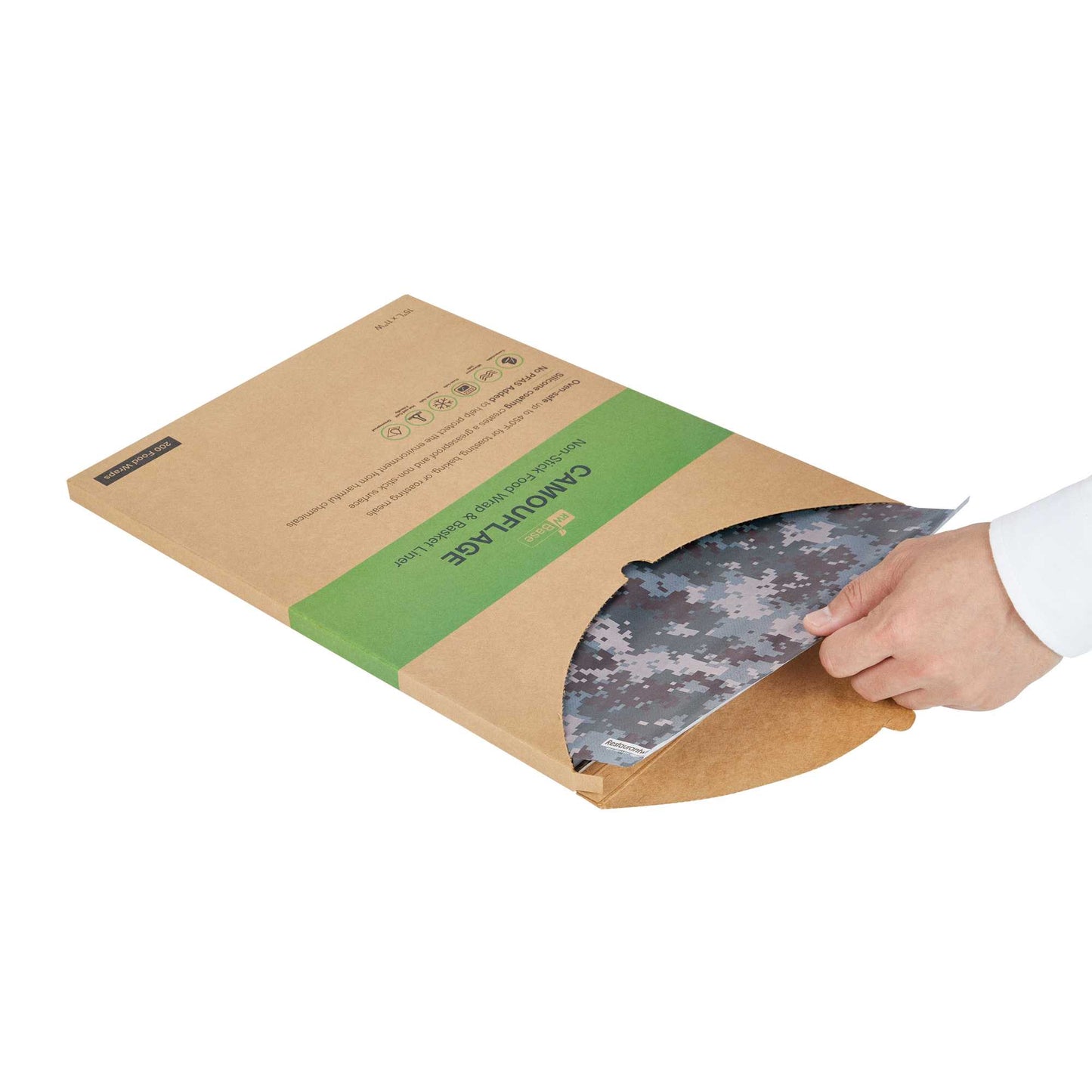Chef 101 No PFAS Added Camouflage Paper Food Wrap and Basket Liner - Greaseproof, Compostable - 15" x 11" - 2000 count box