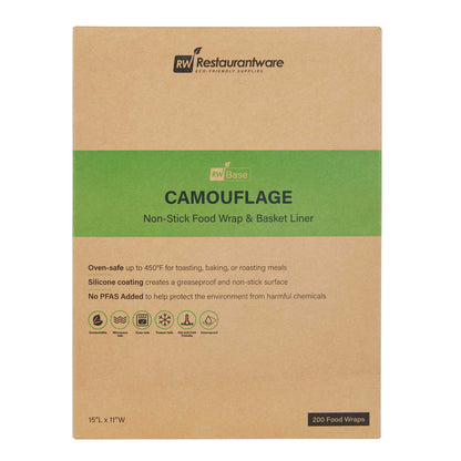 Chef 101 No PFAS Added Camouflage Paper Food Wrap and Basket Liner - Greaseproof, Compostable - 15" x 11" - 2000 count box