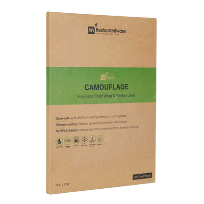 Chef 101 No PFAS Added Camouflage Paper Food Wrap and Basket Liner - Greaseproof, Compostable - 15" x 11" - 2000 count box