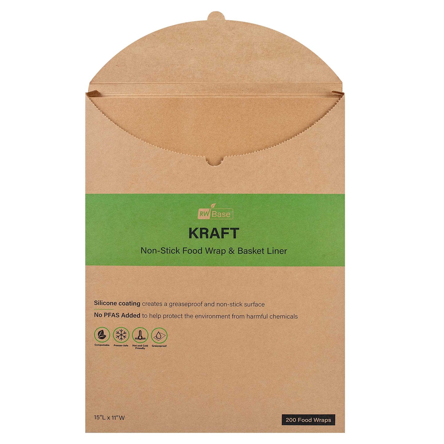 Chef 101 No PFAS Added Kraft Paper Food Wrap and Basket Liner - Greaseproof - 15" x 11" - 200 count box