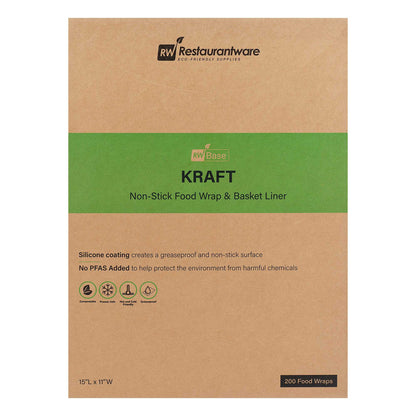 Chef 101 No PFAS Added Kraft Paper Food Wrap and Basket Liner - Greaseproof - 15" x 11" - 2000 count box