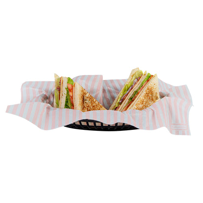 Chef 101 No PFAS Added Pink and White Stripe Paper Food Wrap and Basket Liner - Greaseproof, Compostable - 15" x 11" - 2000 count box