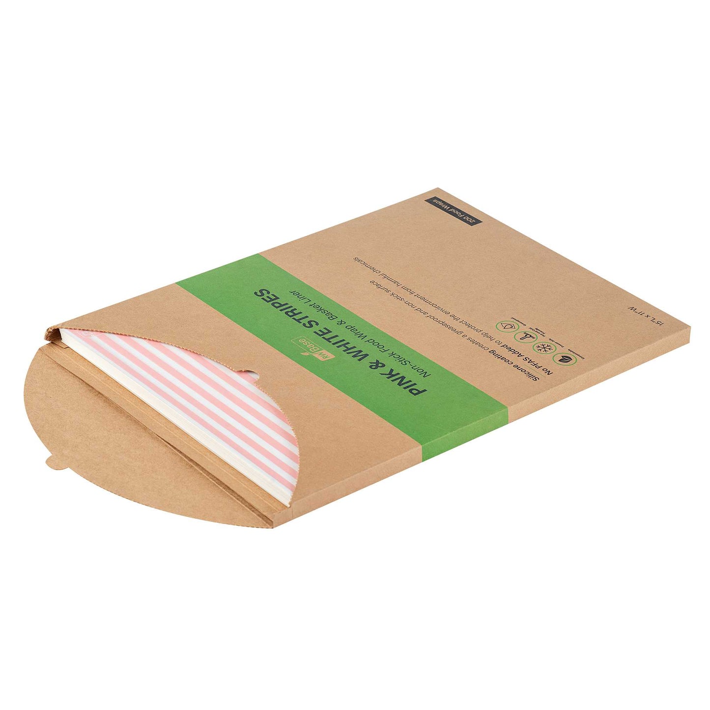 Chef 101 No PFAS Added Pink and White Stripe Paper Food Wrap and Basket Liner - Greaseproof, Compostable - 15" x 11" - 2000 count box