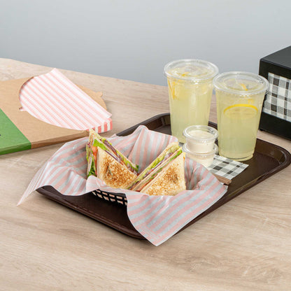 Chef 101 No PFAS Added Pink and White Stripe Paper Food Wrap and Basket Liner - Greaseproof, Compostable - 15" x 11" - 2000 count box