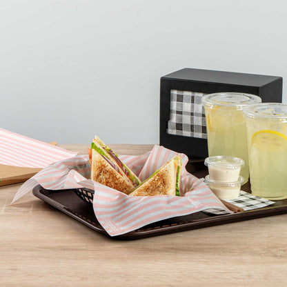 Chef 101 No PFAS Added Pink and White Stripe Paper Food Wrap and Basket Liner - Greaseproof, Compostable - 15" x 11" - 2000 count box