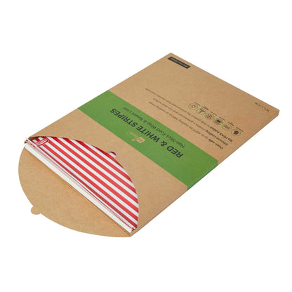 Chef 101 No PFAS Added Red and White Stripe Paper Food Wrap and Basket Liner - Greaseproof, Compostable - 15" x 11" - 200 count box