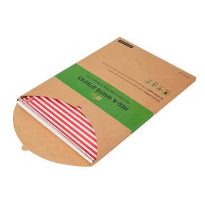 Chef 101 No PFAS Added Red and White Stripe Paper Food Wrap and Basket Liner - Greaseproof, Compostable - 15" x 11" - 2000 count box