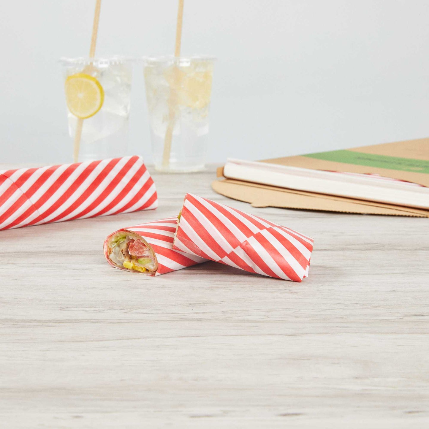 Chef 101 No PFAS Added Red and White Stripe Paper Food Wrap and Basket Liner - Greaseproof, Compostable - 15" x 11" - 2000 count box