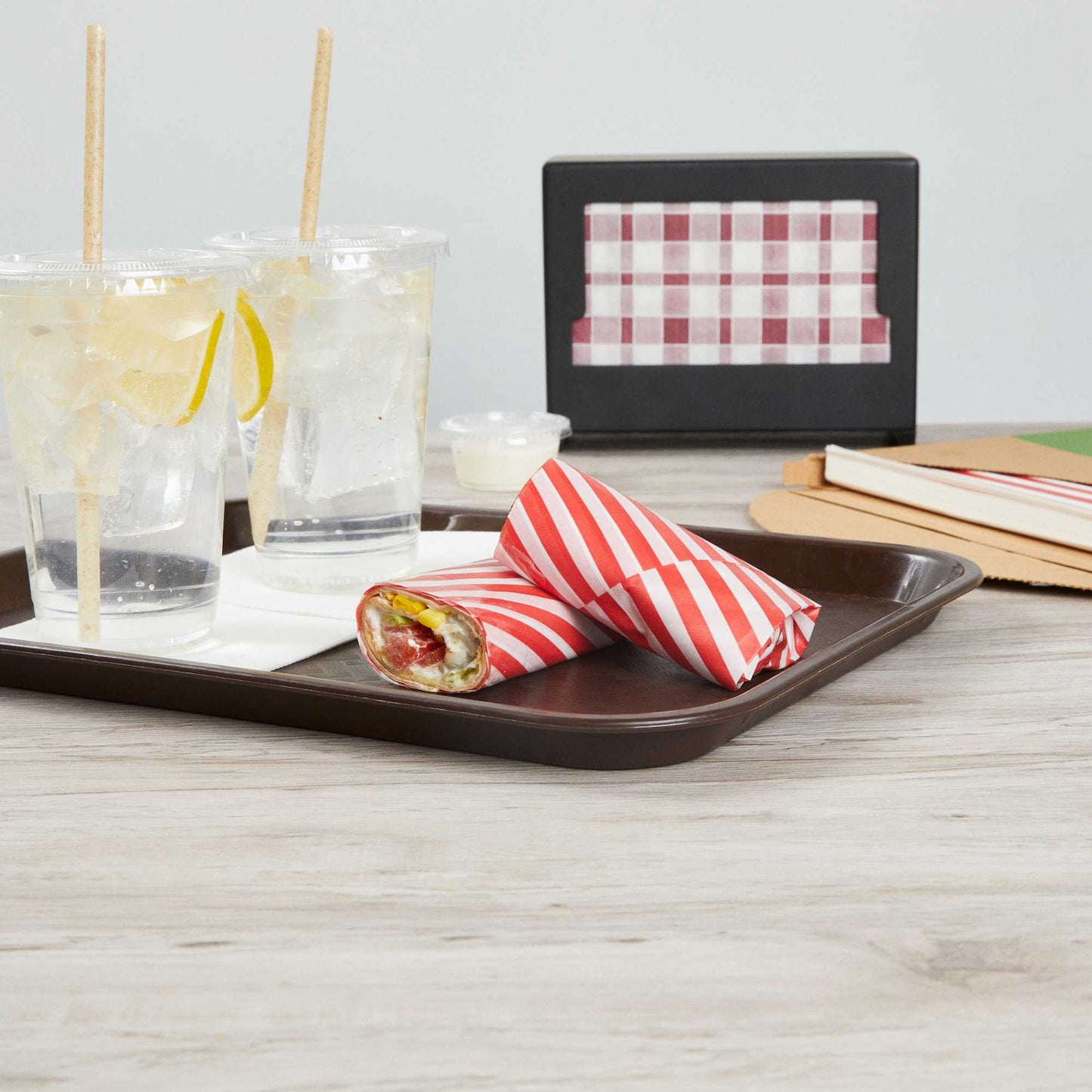 Chef 101 No PFAS Added Red and White Stripe Paper Food Wrap and Basket Liner - Greaseproof, Compostable - 15" x 11" - 2000 count box