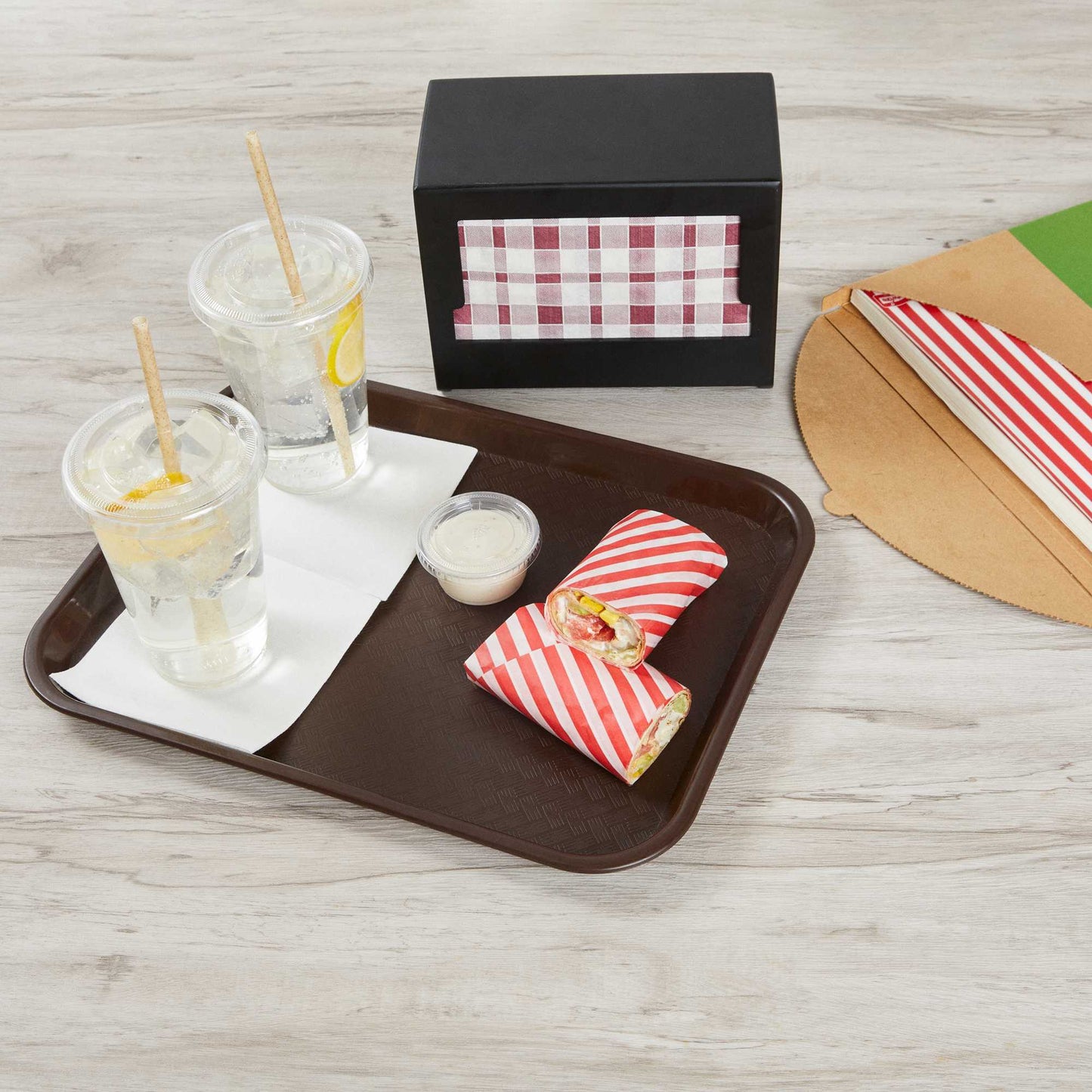 Chef 101 No PFAS Added Red and White Stripe Paper Food Wrap and Basket Liner - Greaseproof, Compostable - 15" x 11" - 2000 count box