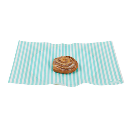Chef 101 No PFAS Added Turquoise and White Stripe Paper Food Wrap and Basket Liner - Greaseproof, Compostable - 15" x 11" - 2000 count box