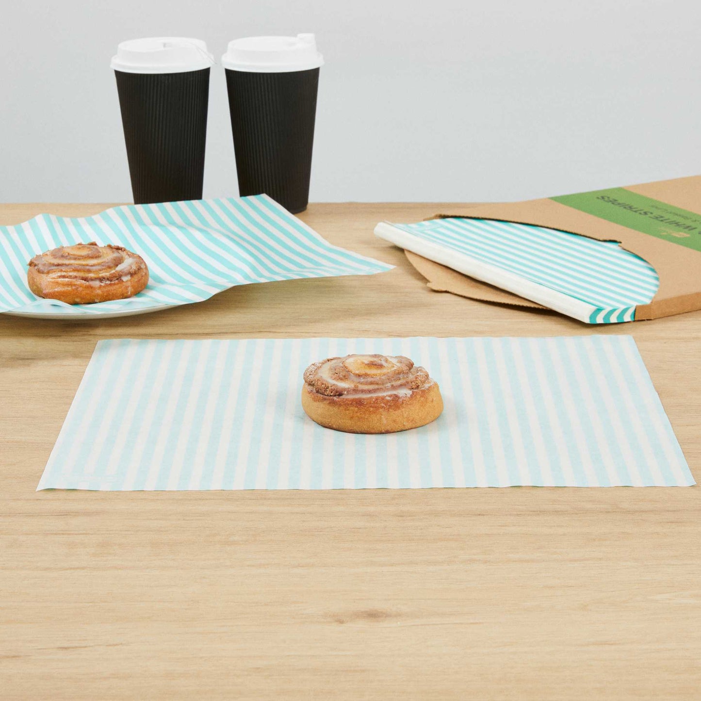 Chef 101 No PFAS Added Turquoise and White Stripe Paper Food Wrap and Basket Liner - Greaseproof, Compostable - 15" x 11" - 2000 count box