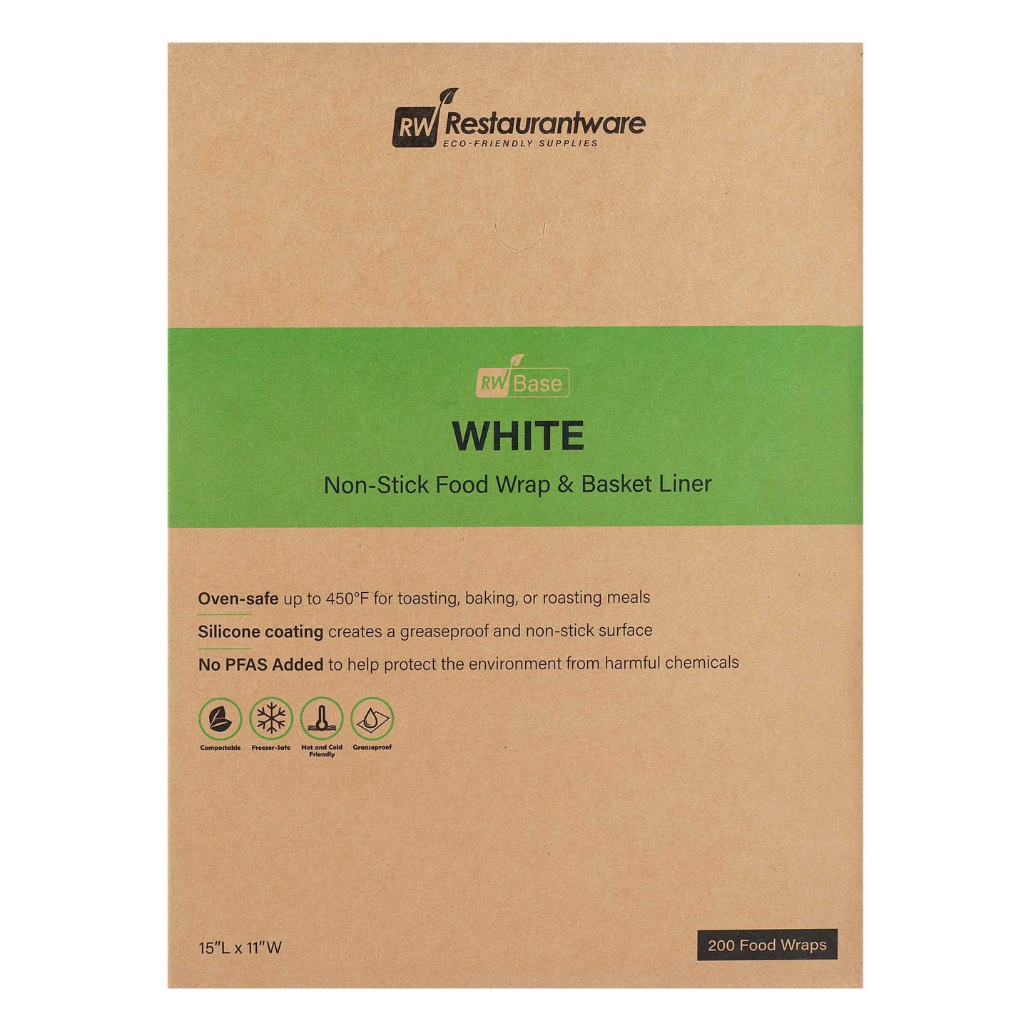 Chef 101 No PFAS Added White Paper Food Wrap and Basket Liner - Greaseproof, Compostable - 15" x 11" - 200 count box