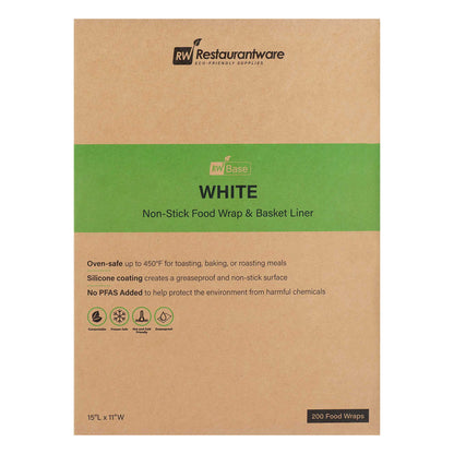 Chef 101 No PFAS Added White Paper Food Wrap and Basket Liner - Greaseproof, Compostable - 15" x 11" - 2000 count box