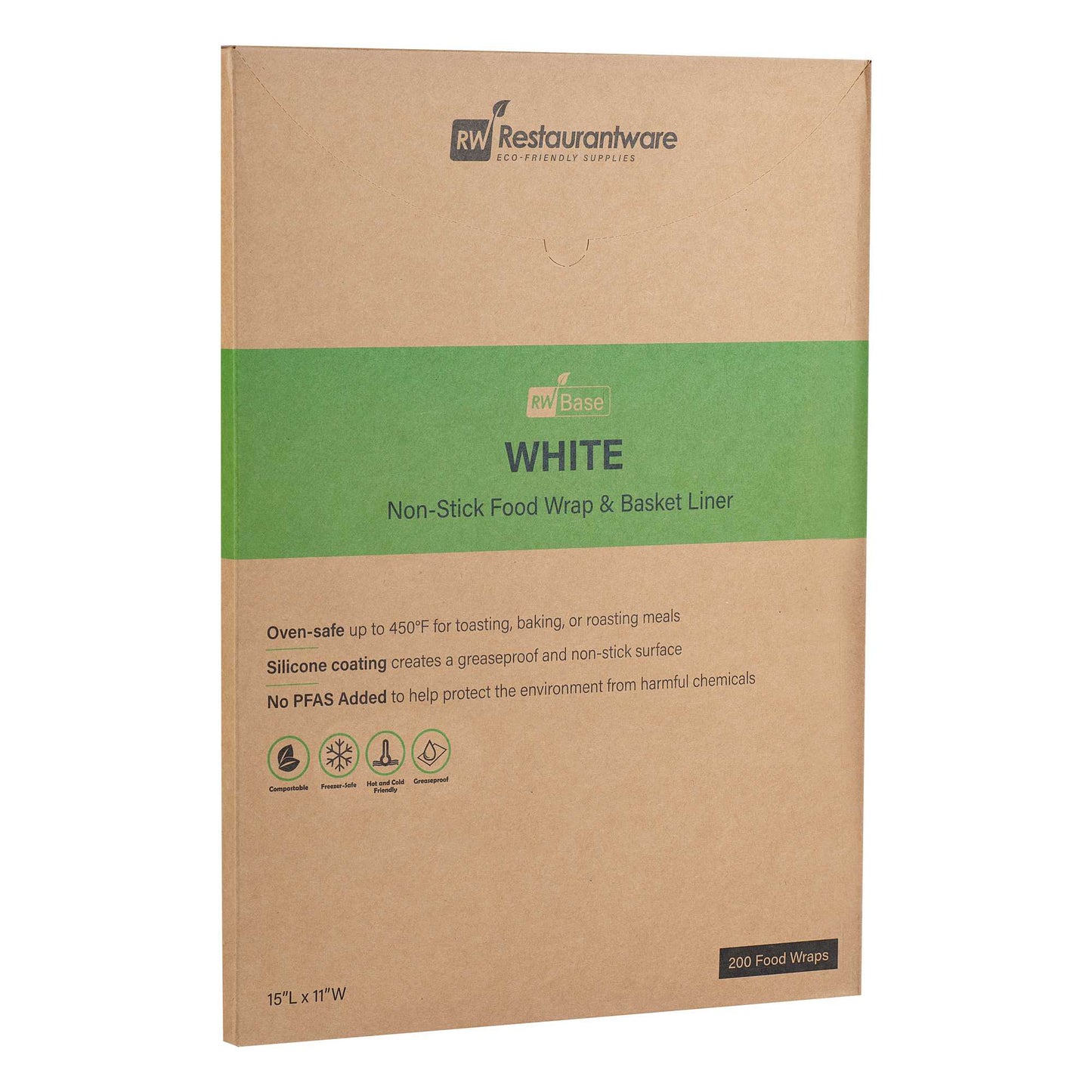 Chef 101 No PFAS Added White Paper Food Wrap and Basket Liner - Greaseproof, Compostable - 15" x 11" - 2000 count box