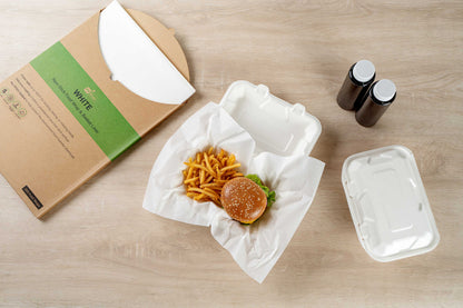 Chef 101 No PFAS Added White Paper Food Wrap and Basket Liner - Greaseproof, Compostable - 15" x 11" - 2000 count box