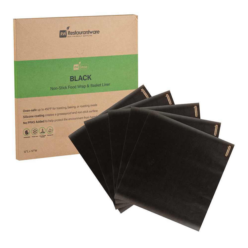 Chef 101 No PFAS Added Black Paper Bakery Wrap and Basket Liner - Greaseproof - 12" x 12" - 2000 count box
