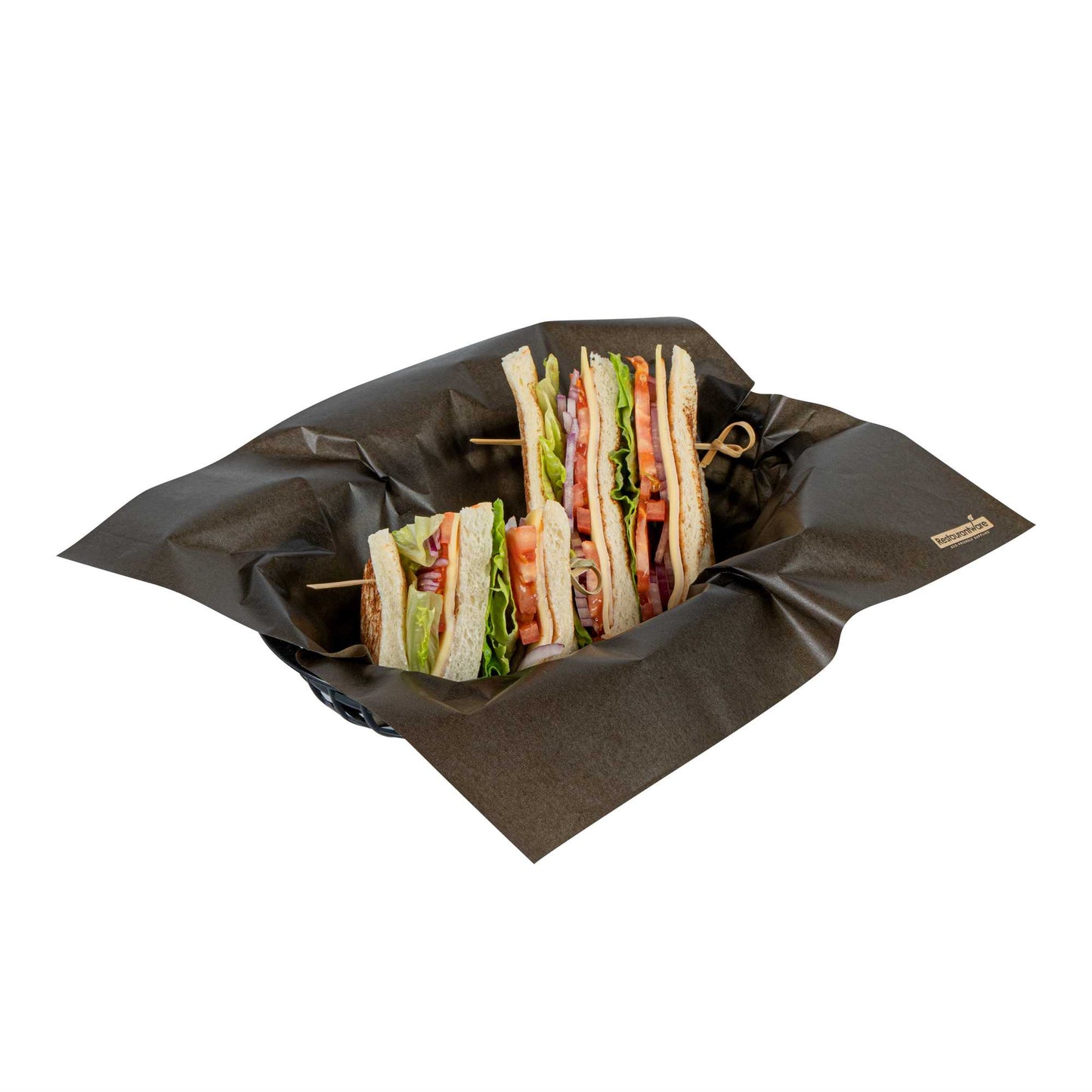 Chef 101 No PFAS Added Black Paper Bakery Wrap and Basket Liner - Greaseproof - 12" x 12" - 200 count box