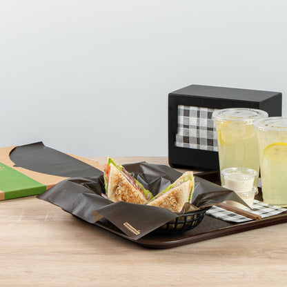 Chef 101 No PFAS Added Black Paper Bakery Wrap and Basket Liner - Greaseproof - 12" x 12" - 200 count box