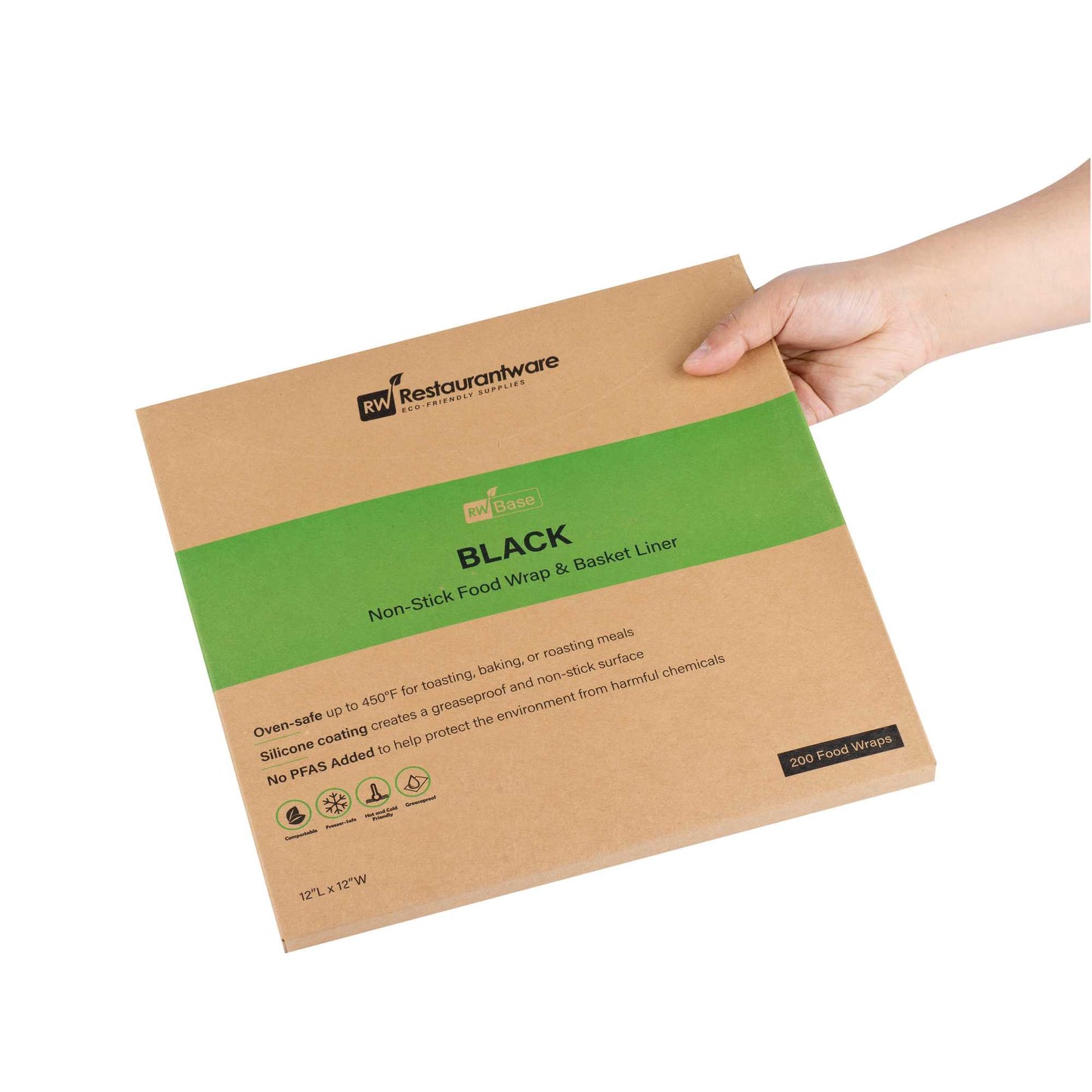 Chef 101 No PFAS Added Black Paper Bakery Wrap and Basket Liner - Greaseproof - 12" x 12" - 2000 count box