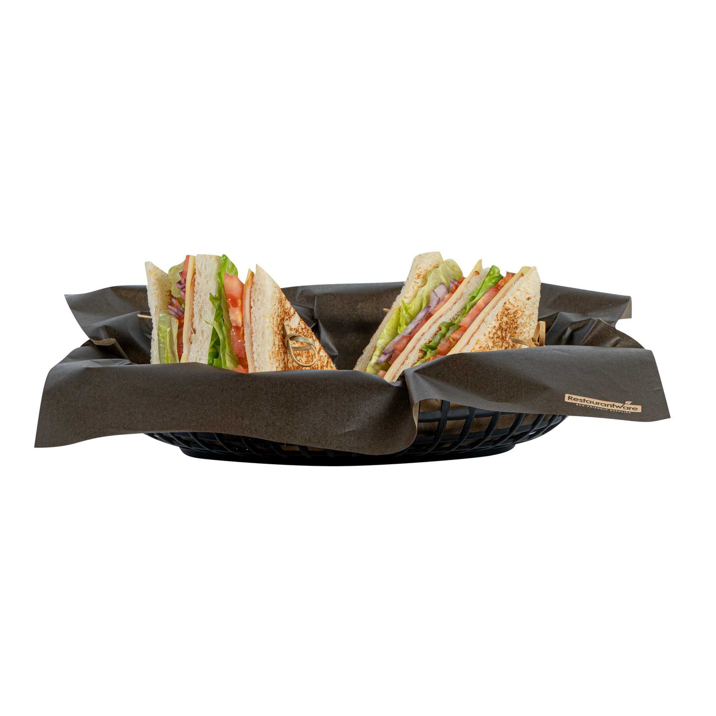 Chef 101 No PFAS Added Black Paper Bakery Wrap and Basket Liner - Greaseproof - 12" x 12" - 2000 count box