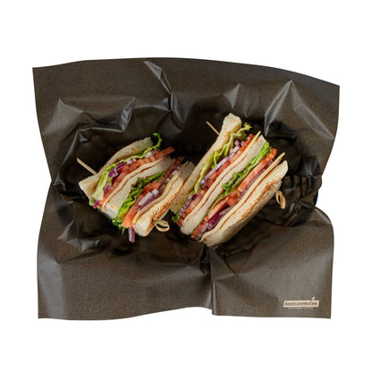 Chef 101 No PFAS Added Black Paper Bakery Wrap and Basket Liner - Greaseproof - 12" x 12" - 2000 count box