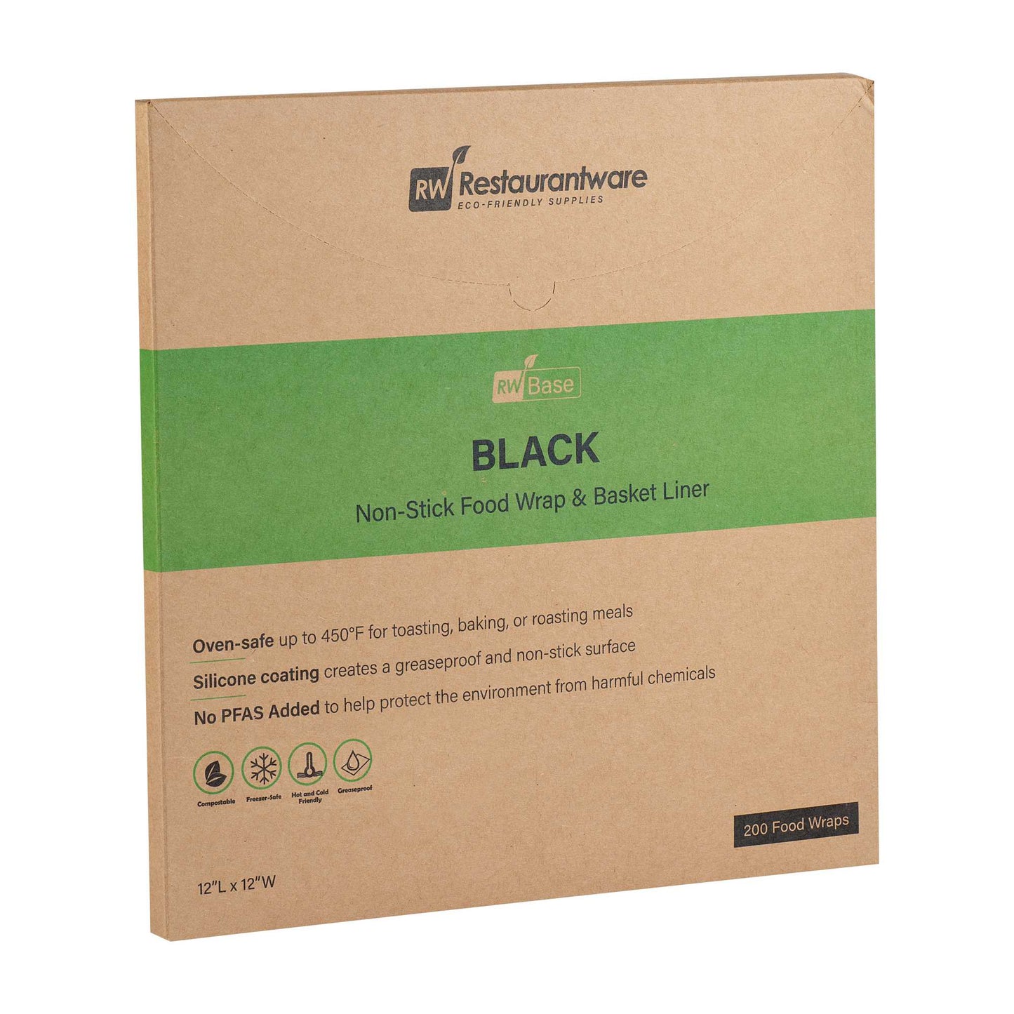Chef 101 No PFAS Added Black Paper Bakery Wrap and Basket Liner - Greaseproof - 12" x 12" - 2000 count box