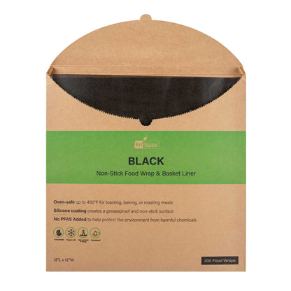 Chef 101 No PFAS Added Black Paper Bakery Wrap and Basket Liner - Greaseproof - 12" x 12" - 2000 count box