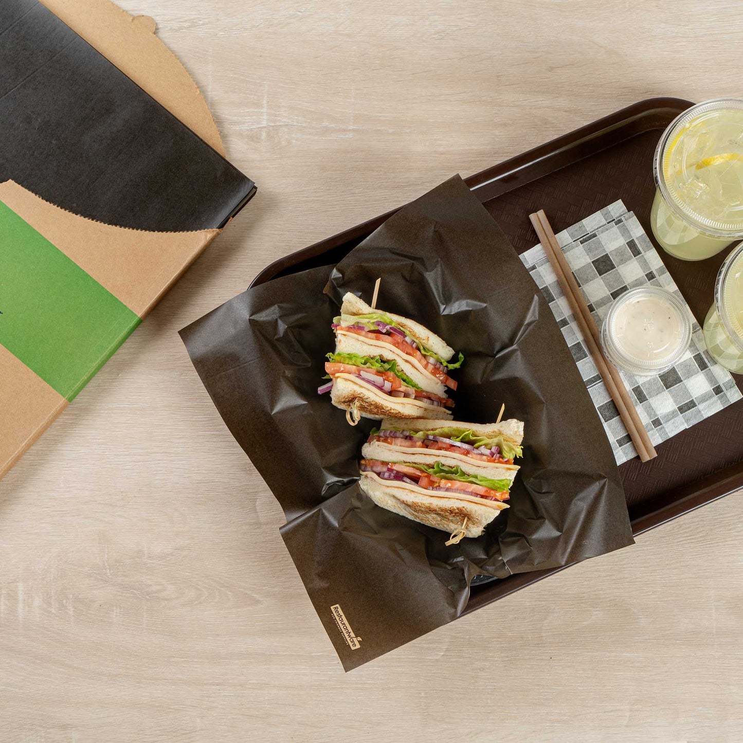 Chef 101 No PFAS Added Black Paper Bakery Wrap and Basket Liner - Greaseproof - 12" x 12" - 2000 count box