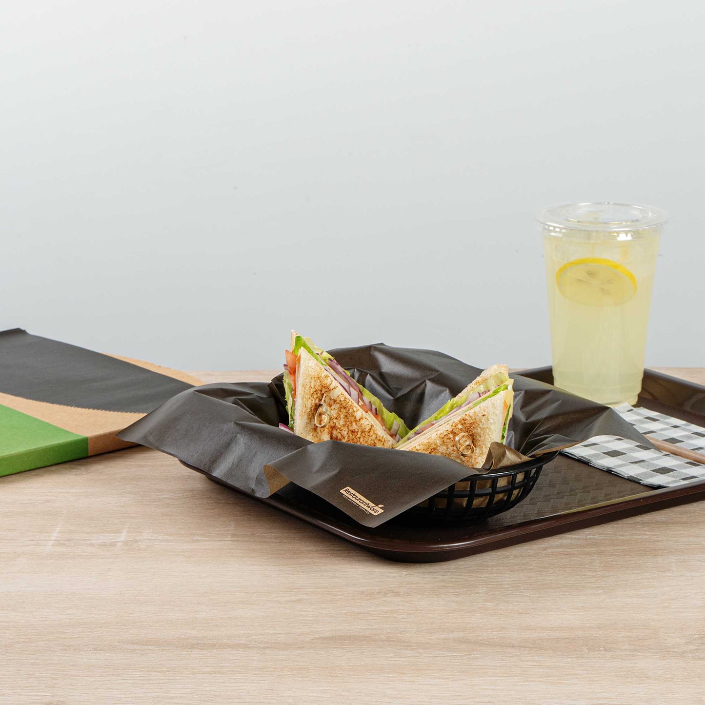 Chef 101 No PFAS Added Black Paper Bakery Wrap and Basket Liner - Greaseproof - 12" x 12" - 2000 count box