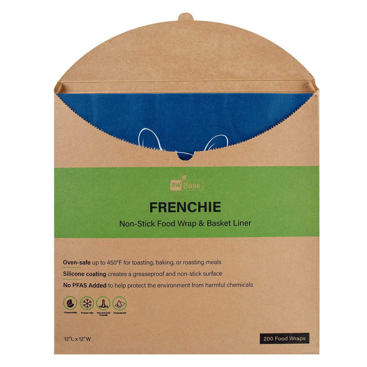 Chef 101 No PFAS Added Frenchie Paper Bakery Wrap and Basket Liner - Greaseproof - 12" x 12" - 200 count box