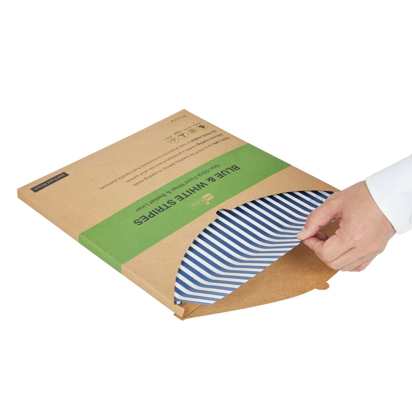 Chef 101 No PFAS Added Blue and White Stripe Paper Bakery Wrap and Basket Liner - Greaseproof - 12" x 12" - 200 count box
