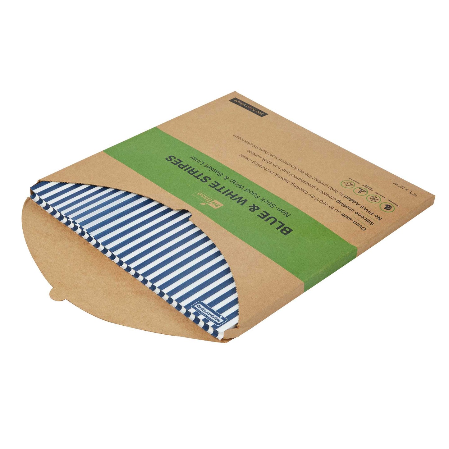 Chef 101 No PFAS Added Blue and White Stripe Paper Bakery Wrap and Basket Liner - Greaseproof - 12" x 12" - 200 count box