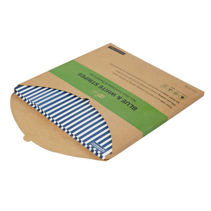 Chef 101 No PFAS Added Blue and White Stripe Paper Bakery Wrap and Basket Liner - Greaseproof - 12" x 12" - 200 count box