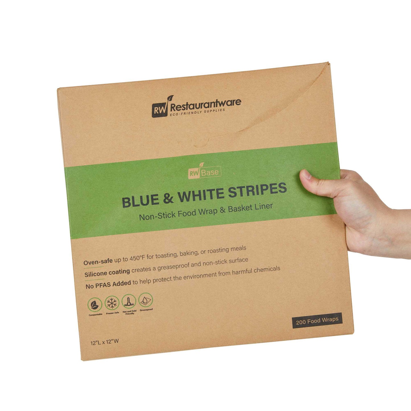 Chef 101 No PFAS Added Blue and White Stripe Paper Bakery Wrap and Basket Liner - Greaseproof - 12" x 12" - 200 count box