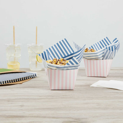 Chef 101 No PFAS Added Blue and White Stripe Paper Bakery Wrap and Basket Liner - Greaseproof - 12" x 12" - 200 count box