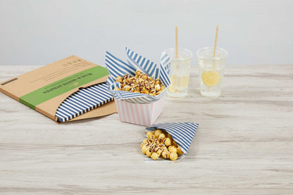 Chef 101 No PFAS Added Blue and White Stripe Paper Bakery Wrap and Basket Liner - Greaseproof - 12" x 12" - 2000 count box