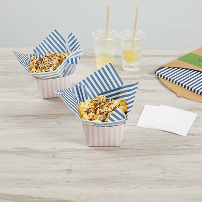 Chef 101 No PFAS Added Blue and White Stripe Paper Bakery Wrap and Basket Liner - Greaseproof - 12" x 12" - 2000 count box