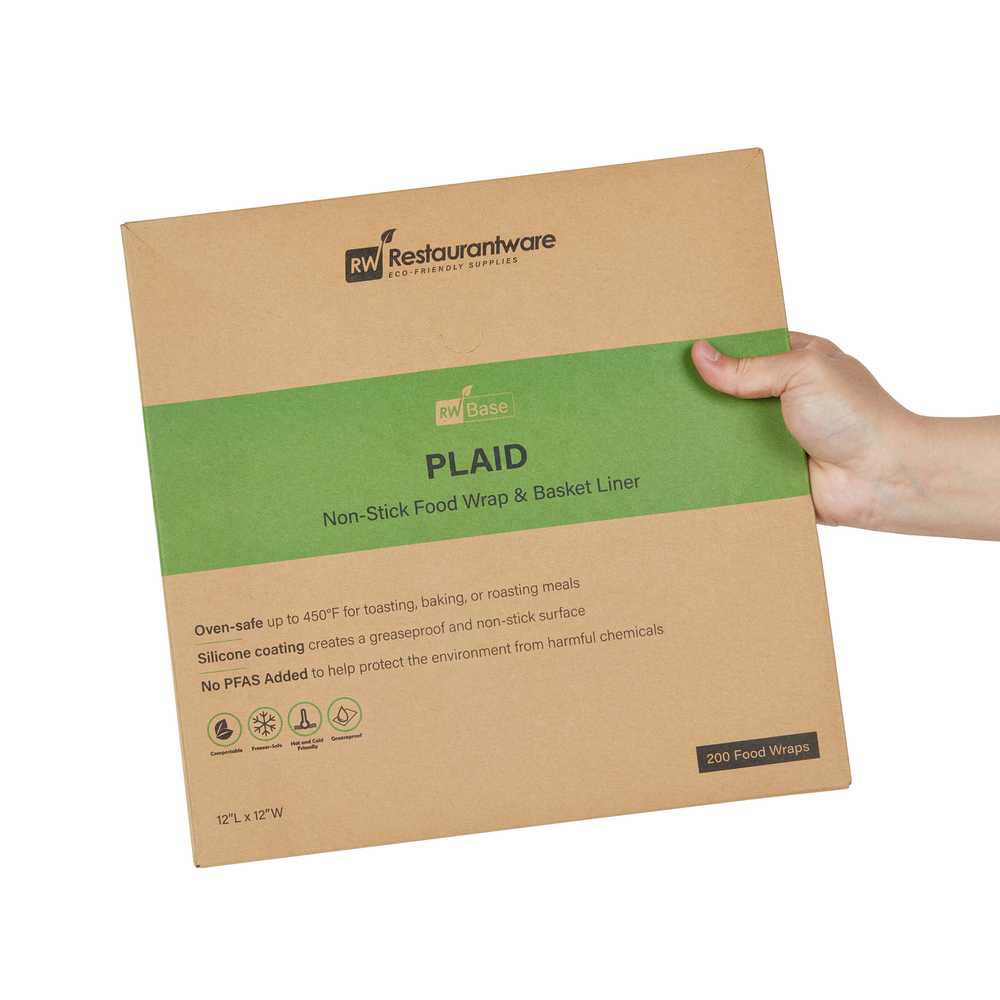 Chef 101 No PFAS Added Plaid Paper Bakery Wrap and Basket Liner - Greaseproof - 12" x 12" - 2000 count box