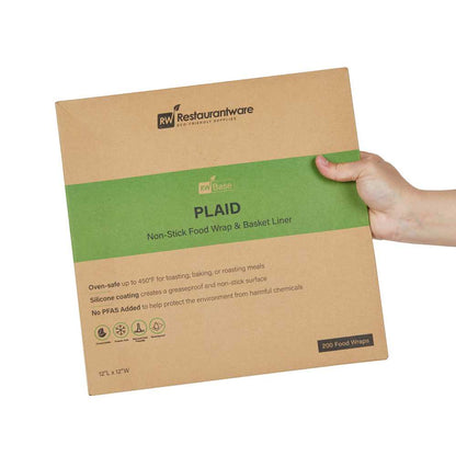 Chef 101 No PFAS Added Plaid Paper Bakery Wrap and Basket Liner - Greaseproof - 12" x 12" - 2000 count box
